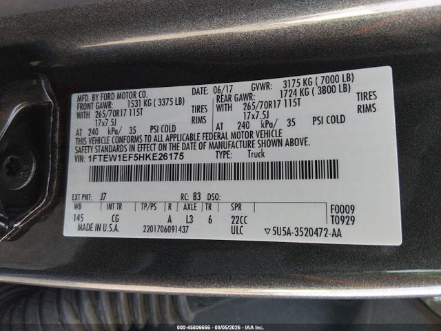 Ford F-150 Xl 2017 1FTEW1EF5HKE26175 Image 9