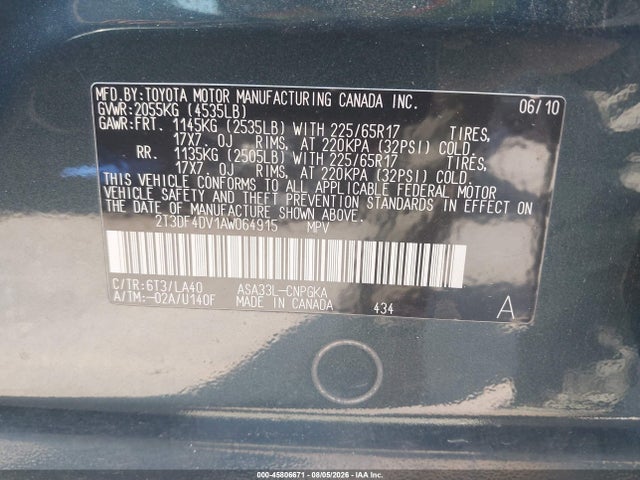 Продаж на аукціоні авто 2010 Toyota Rav4 Limited, vin: 2T3DF4DV1AW064915, номер лоту: 45806671