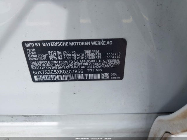 Aukcja sprzedaży 2019 Bmw X3 M40i, vin: 5UXTS3C5XK0Z07856, numer aukcji: 45806683