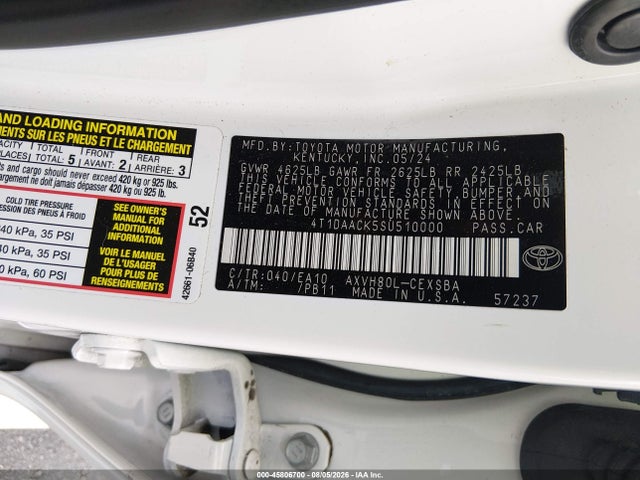 45806700 :رقم المزاد ، 4T1DAACK5SU510000 vin ، 2025 Toyota Camry Se مزاد بيع