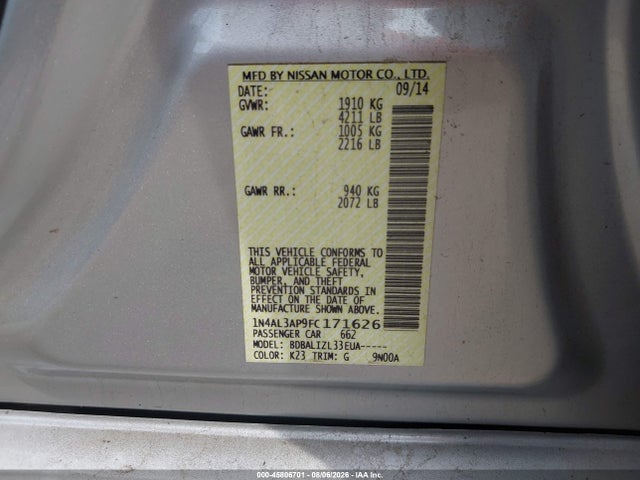 Aukcja sprzedaży 2015 Nissan Altima 2.5 Sv, vin: 1N4AL3AP9FC171626, numer aukcji: 45806701