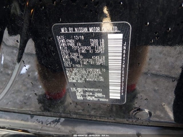 Продажа на аукционе авто 2017 Nissan Armada Platinum, vin: JN8AY2NE6H9703773, номер лота: 45806738