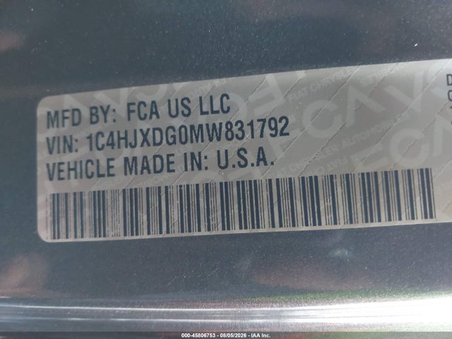 Aukcja sprzedaży 2021 Jeep Wrangler Unlimited Sport S 4x4, vin: 1C4HJXDG0MW831792, numer aukcji: 45806753