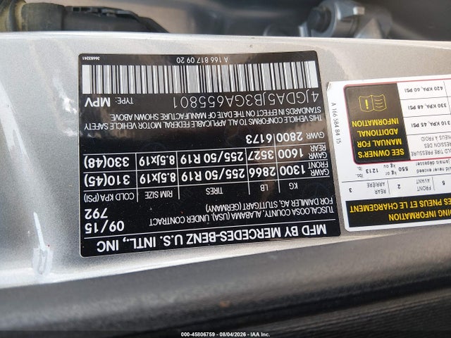 45806759 :رقم المزاد ، 4JGDA5JB3GA655801 vin ، 2016 Mercedes-benz Gle 350 مزاد بيع