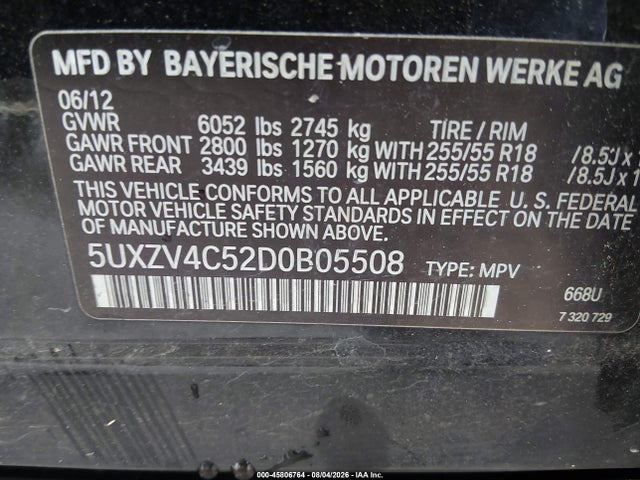 Продажа на аукционе авто 2013 Bmw X5 Xdrive35i/xdrive35i Premium/xdrive35i Sport Activity, vin: 5UXZV4C52D0B05508, номер лота: 45806764