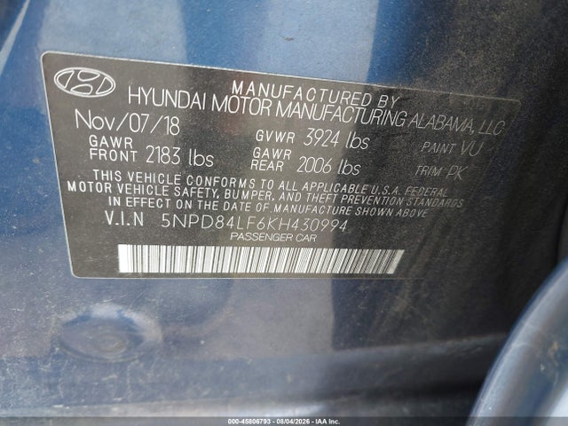 Hyundai ELANTRA SEL 2019 5NPD84LF6KH430994 Image 9