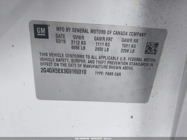 Продажа на аукционе авто 2016 Buick Regal Turbo, vin: 2G4GK5EX3G9169310, номер лота: 45806796