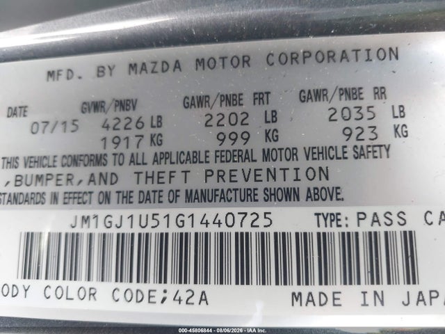 Auction sale of the 2016 Mazda Mazda6 I Sport, vin: JM1GJ1U51G1440725, lot number: 45806844
