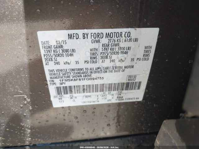 Продажа на аукционе авто 2015 Ford Explorer Limited, vin: 1FM5K8F81FGB94755, номер лота: 45806846
