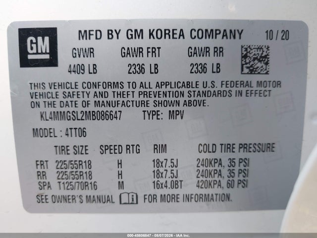 Продаж на аукціоні авто 2021 Buick Encore Gx Awd Essence, vin: KL4MMGSL2MB086647, номер лоту: 45806847