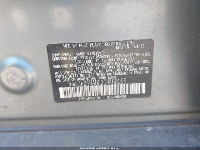 Aukcja sprzedaży 2012 Subaru Forester 2.5x Premium, vin: JF2SHADC2CH468055, numer aukcji: 45806848