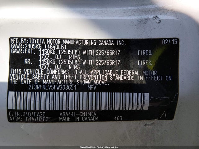 2T3RFREV5FW303651 Toyota Rav4 Xle