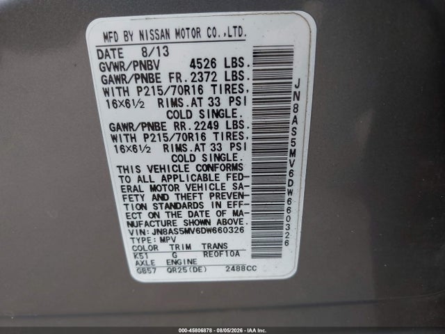 Auction sale of the 2013 Nissan Rogue S, vin: JN8AS5MV6DW660326, lot number: 45806878