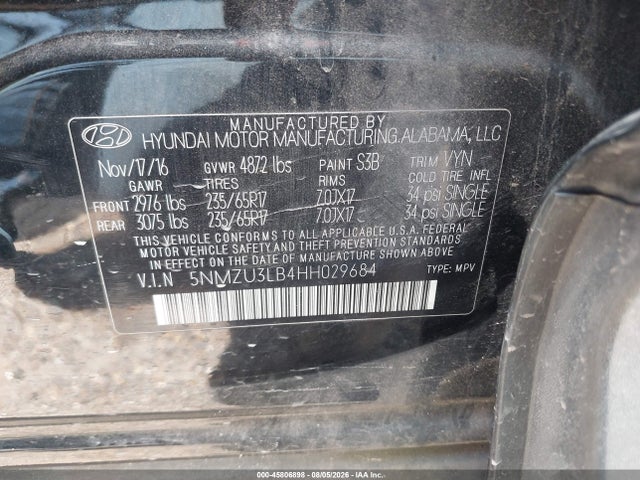 Aukcja sprzedaży 2017 Hyundai Santa Fe Sport 2.4l, vin: 5NMZU3LB4HH029684, numer aukcji: 45806898
