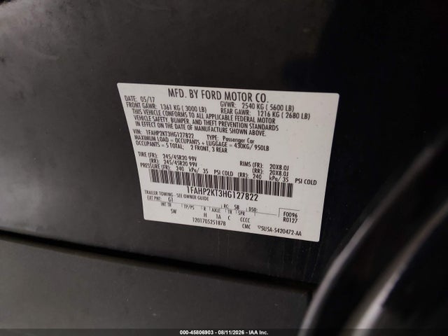 Продаж на аукціоні авто 2017 Ford Taurus Sho, vin: 1FAHP2KT3HG127822, номер лоту: 45806903