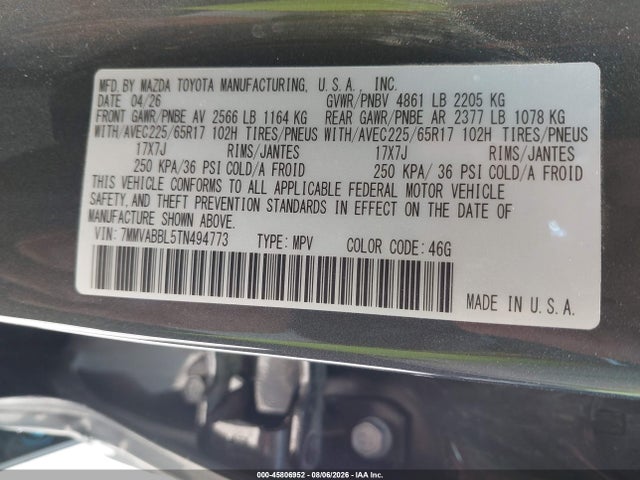Aukcja sprzedaży 2026 Mazda Cx-50 2.5 S Preferred, vin: 7MMVABBL5TN494773, numer aukcji: 45806952