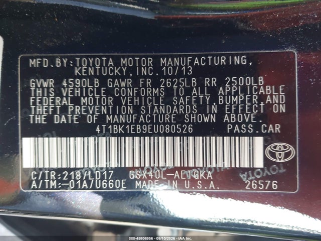 Toyota AVALON XLE 2014 4T1BK1EB9EU080526 Image 9