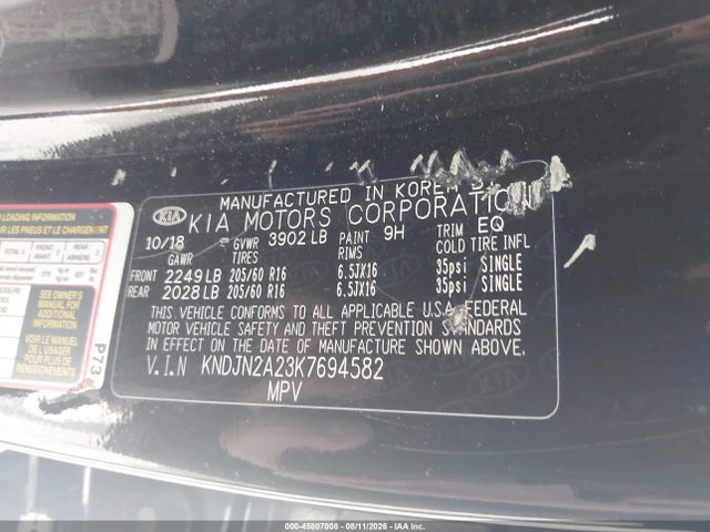 2019 Kia Soul მანქანა იყიდება აუქციონზე, vin: KNDJN2A23K7694582, აუქციონის ნომერი: 45807008