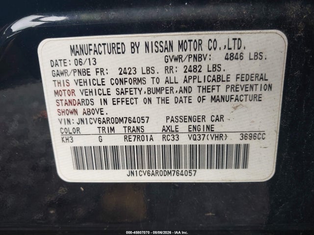 Продажа на аукционе авто 2013 Infiniti G37x, vin: JN1CV6AR0DM764057, номер лота: 45807070