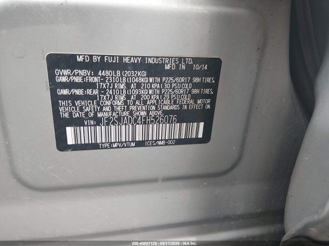 Продажа на аукционе авто 2015 Subaru Forester 2.5i Premium, vin: JF2SJADC4FH526076, номер лота: 45807129
