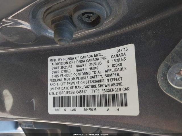 Honda Civic Ex-t 2016 2HGFC1F33GH645757 Image 9
