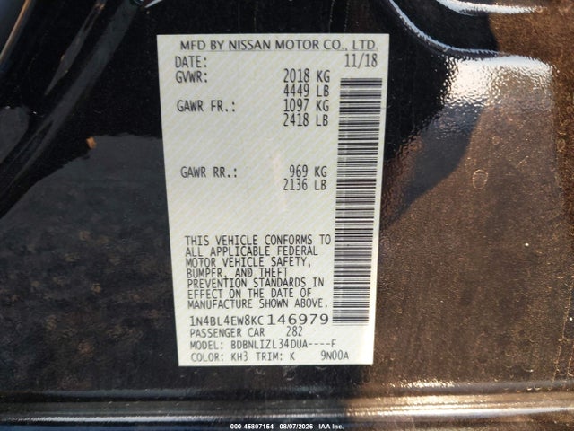 Nissan Altima 2.5 Sl 2019 1N4BL4EW8KC146979 Image 9