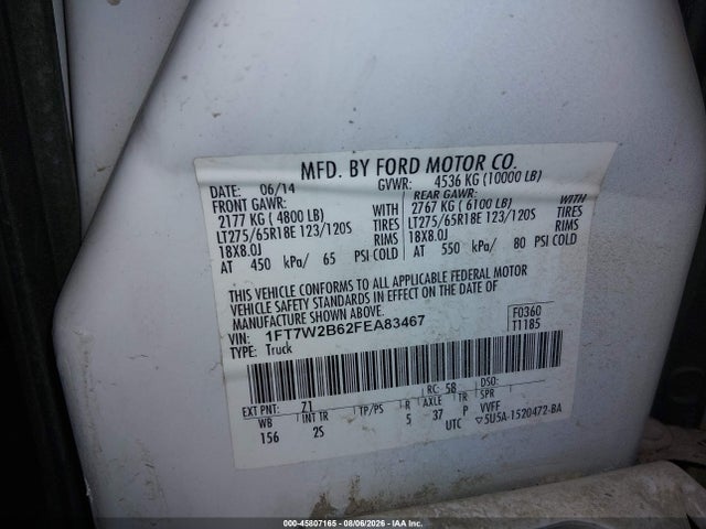 Продаж на аукціоні авто 2015 Ford F-250 Xlt, vin: 1FT7W2B62FEA83467, номер лоту: 45807165
