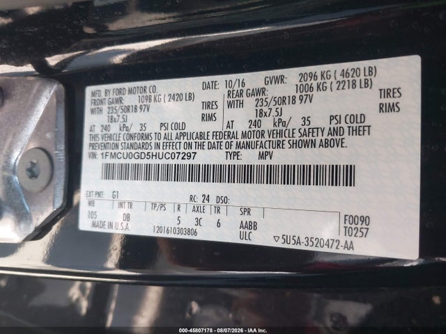 Ford ESCAPE SE 2017 1FMCU0GD5HUC07297 Image 9