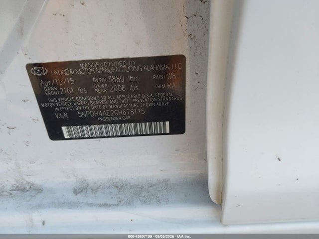 Продажа на аукционе авто 2016 Hyundai Elantra Se, vin: 5NPDH4AE2GH678175, номер лота: 45807199