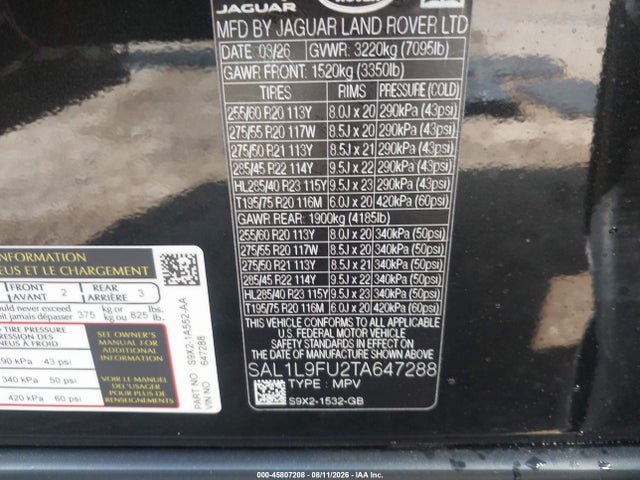 Продажа на аукционе авто 2026 Land Rover Range Rover Sport P400 Dynamic Se, vin: SAL1L9FU2TA647288, номер лота: 45807208