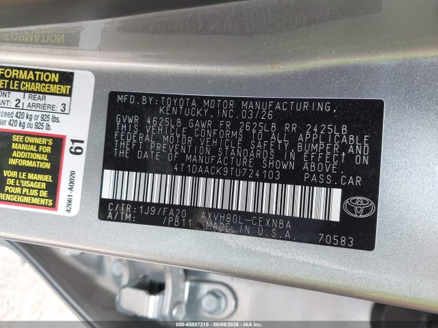 Toyota CAMRY LE 2026 4T1DAACK9TU724103 Image 9
