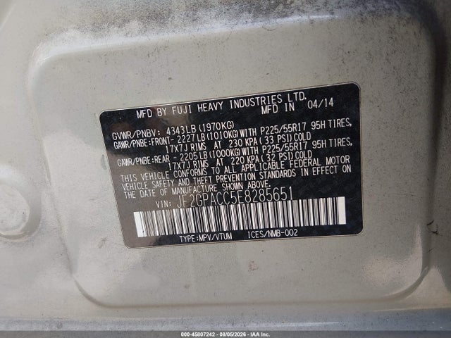 45807242 :رقم المزاد ، JF2GPACC5E8285651 vin ، 2014 Subaru Xv Crosstrek 2.0i Premium مزاد بيع