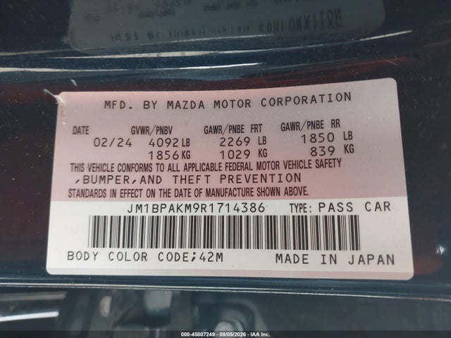 Продаж на аукціоні авто 2024 Mazda Mazda3 2.5 S Select Sport, vin: JM1BPAKM9R1714386, номер лоту: 45807249