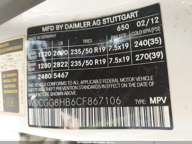 2012 Mercedes-benz Glk 350 4matic მანქანა იყიდება აუქციონზე, vin: WDCGG8HB6CF867106, აუქციონის ნომერი: 45807250
