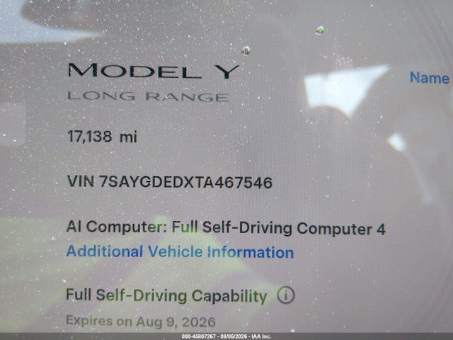 7SAYGDEDXTA467546 Tesla Model Y