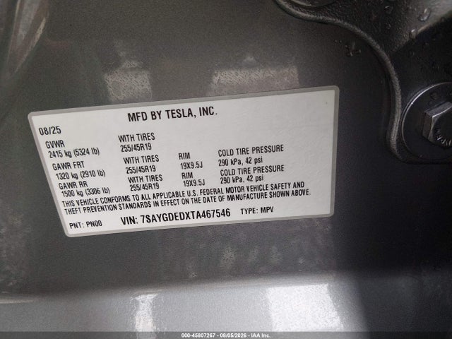 7SAYGDEDXTA467546 Tesla Model Y