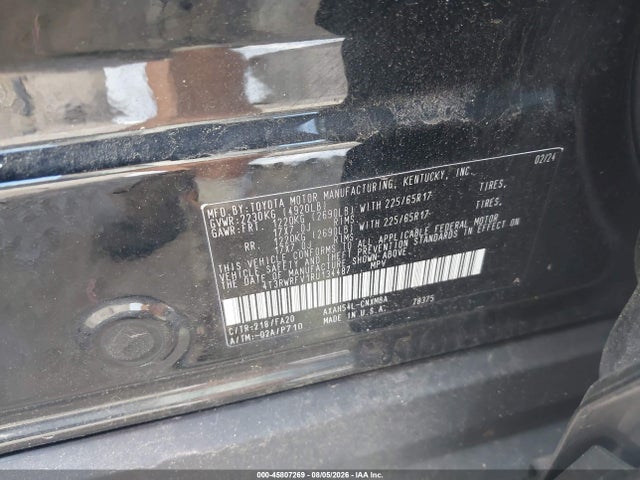 4T3RWRFV1RU134487 Toyota Rav4 Hybrid Xle