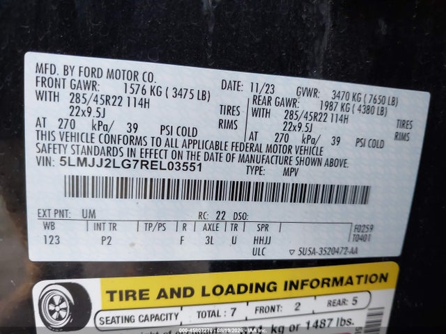 45807270 :رقم المزاد ، 5LMJJ2LG7REL03551 vin ، 2024 Lincoln Navigator Reserve مزاد بيع