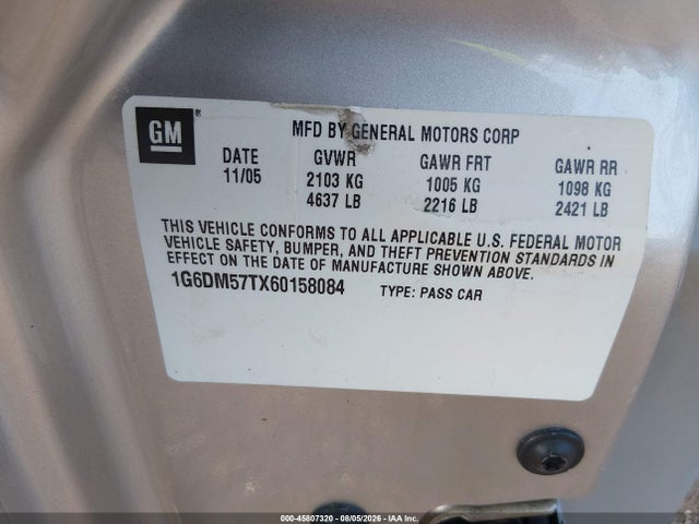 45807320 :رقم المزاد ، 1G6DM57TX60158084 vin ، 2006 Cadillac Cts Base W/1sa مزاد بيع