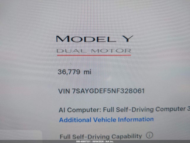 Aukcja sprzedaży 2022 Tesla Model Y Performance Dual Motor All-wheel Drive, vin: 7SAYGDEF5NF328061, numer aukcji: 45807331