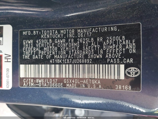 4T1BK1EB7JU268892 Toyota AVALON XLE