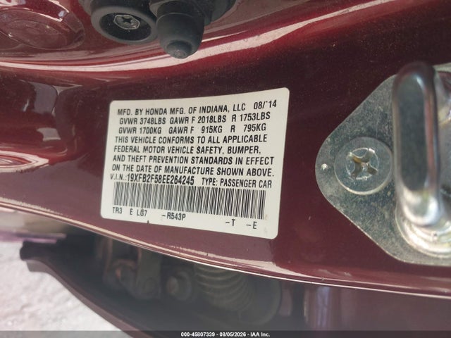 Aukcja sprzedaży 2014 Honda Civic Lx, vin: 19XFB2F58EE264245, numer aukcji: 45807339