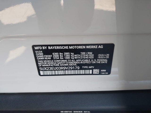 Aukcja sprzedaży 2024 Bmw X5 Xdrive40i, vin: 5UX23EU03R9V29179, numer aukcji: 45807343