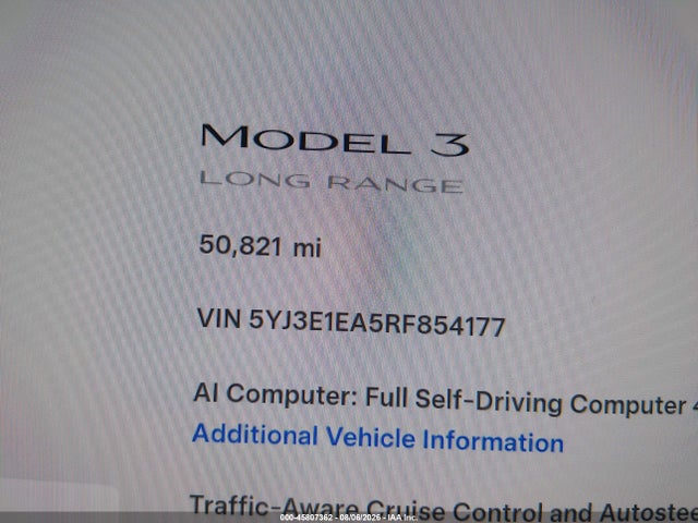 5YJ3E1EA5RF854177 Tesla Model 3 Long Range Dual Motor All-wheel Drive/rear-wheel Drive