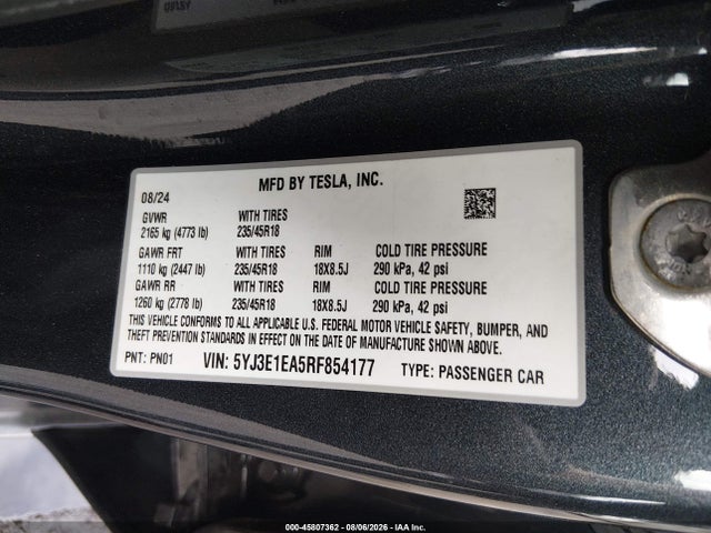 5YJ3E1EA5RF854177 Tesla Model 3 Long Range Dual Motor All-wheel Drive/rear-wheel Drive