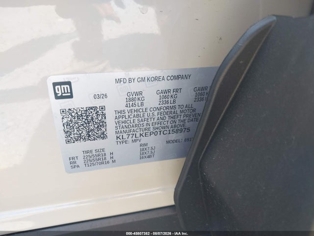 45807382 :رقم المزاد ، KL77LKEP0TC158975 vin ، 2026 Chevrolet Trax Fwd Activ مزاد بيع