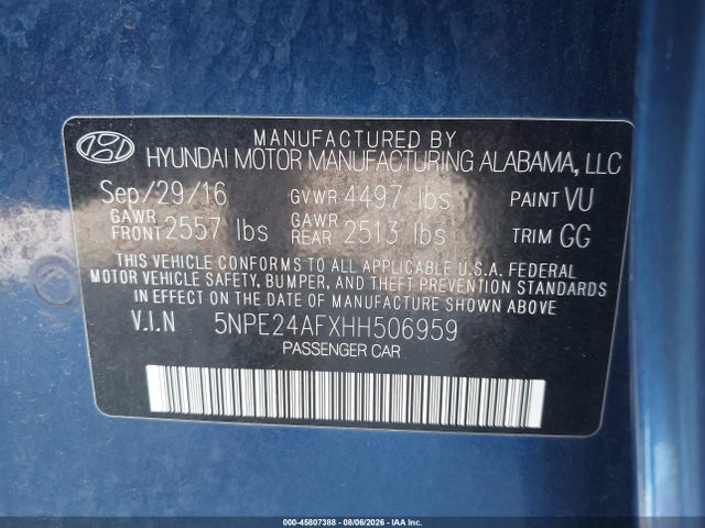 Продажа на аукционе авто 2017 Hyundai Sonata Se, vin: 5NPE24AFXHH506959, номер лота: 45807388