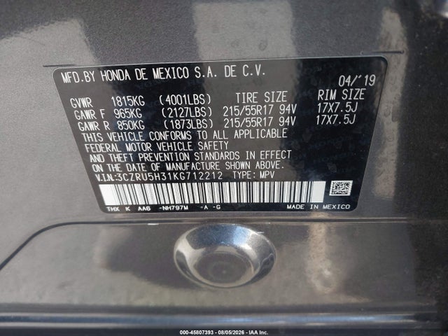 Honda HR-V LX 2019 3CZRU5H31KG712212 Image 9