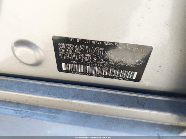 Aukcja sprzedaży 2011 Subaru Impreza Wrx, vin: JF1GR7E6XBG832522, numer aukcji: 45807408