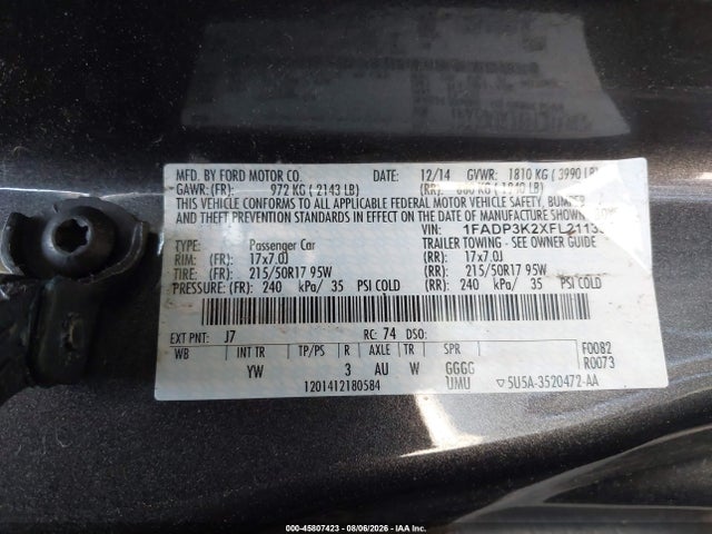 Ford FOCUS SE 2015 1FADP3K2XFL211393 Image 9